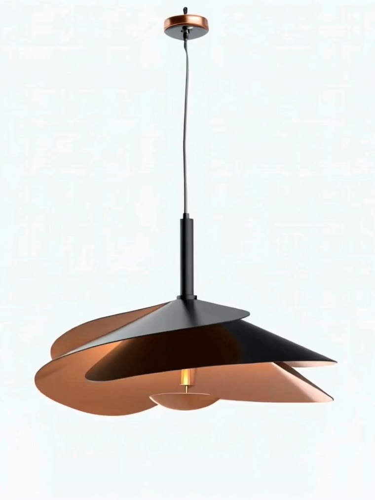 Dasher black-and-copper pendant luminaire, fully assembled